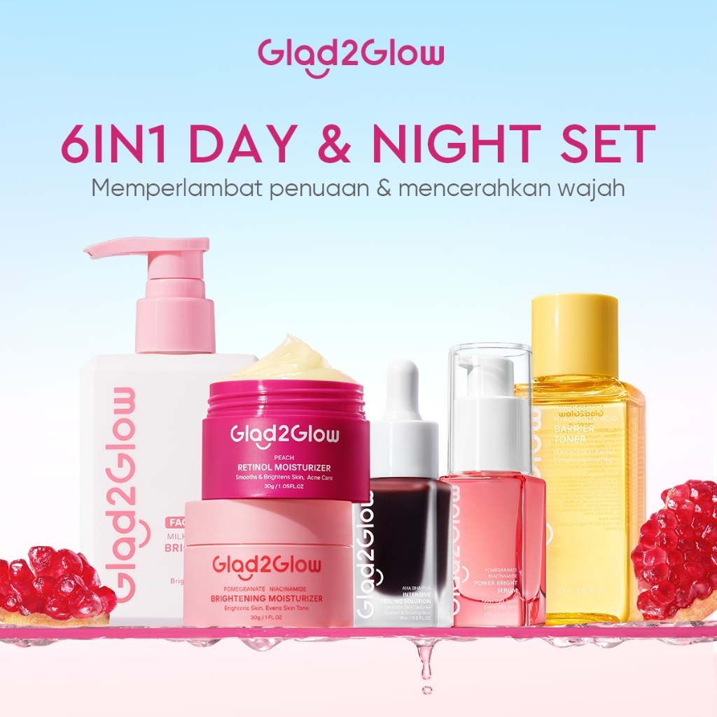 Glad2Glow Day&Night 6in1 Renew Set bundle -Milk cleanser+Brightening toner+Brightening Moisturizer+C