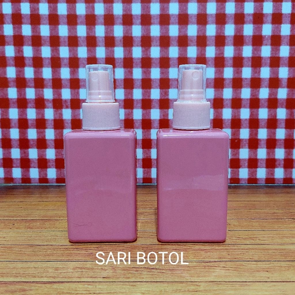 BOTOL SPRAY 100ML KOTAK PINK PLASTIK PET TEBAL / BOTOL 100ML KOTAK SPRAY FULL PINK