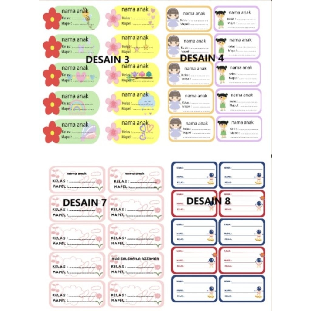 

sticker nama buku custom nama anak atau warna