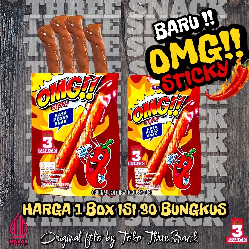 

TERLARIS SNACK PEDAS OMG STICKY 11 GRAM SNACK HALAL 1 BOX ISI 30 BUNGKUS