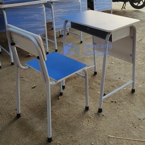 Meja Kursi Sekolah Besi Pipa HPL Biru – Meja Belajar Anak SD SMP SMA Multiplek Kokoh