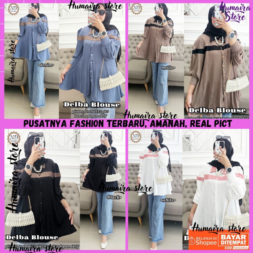 RESTOCK • DELBA ICIKA BLOUSE ORI BY N&B FASHION // BAJU ATASAN WANITA KEMEJA JERSEY POLOS PLISKET JU