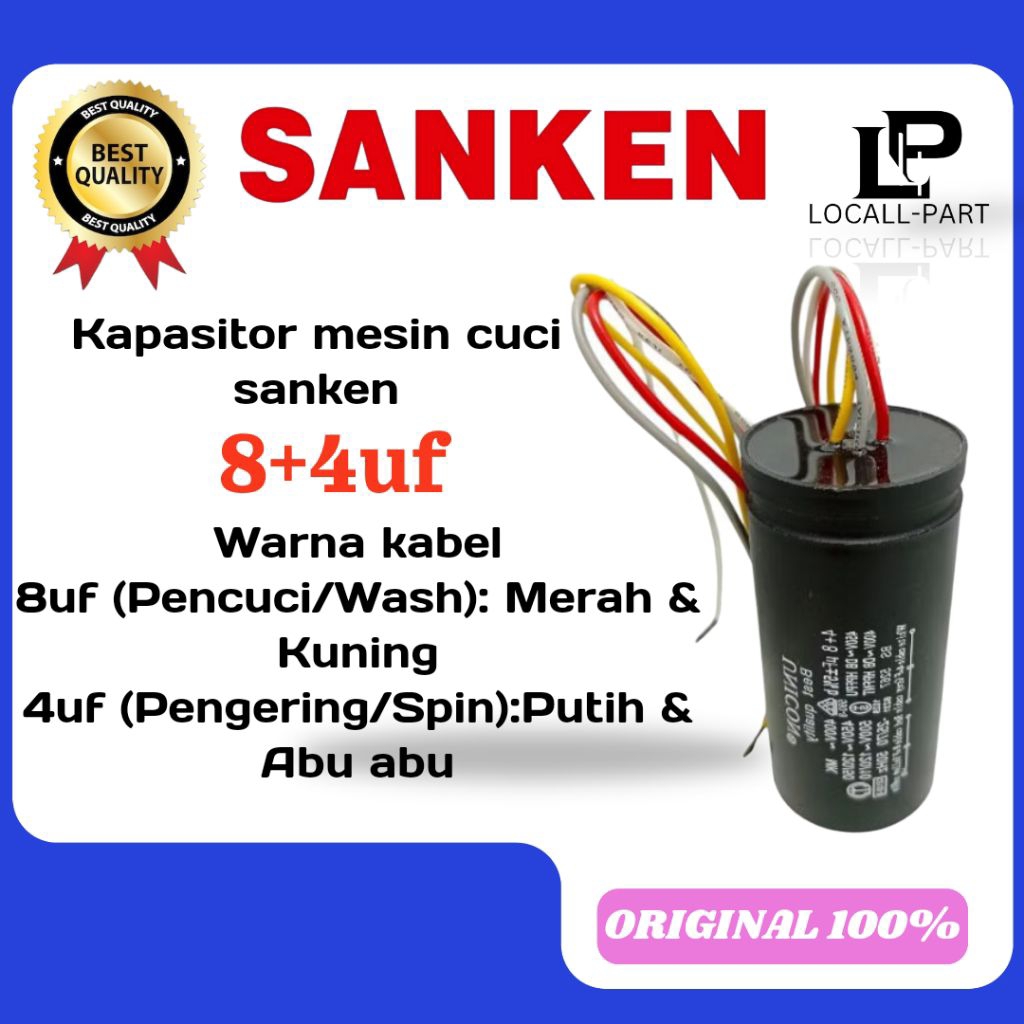 kapasitor mesin cuci 2 tabung Sanken 8+4 uf