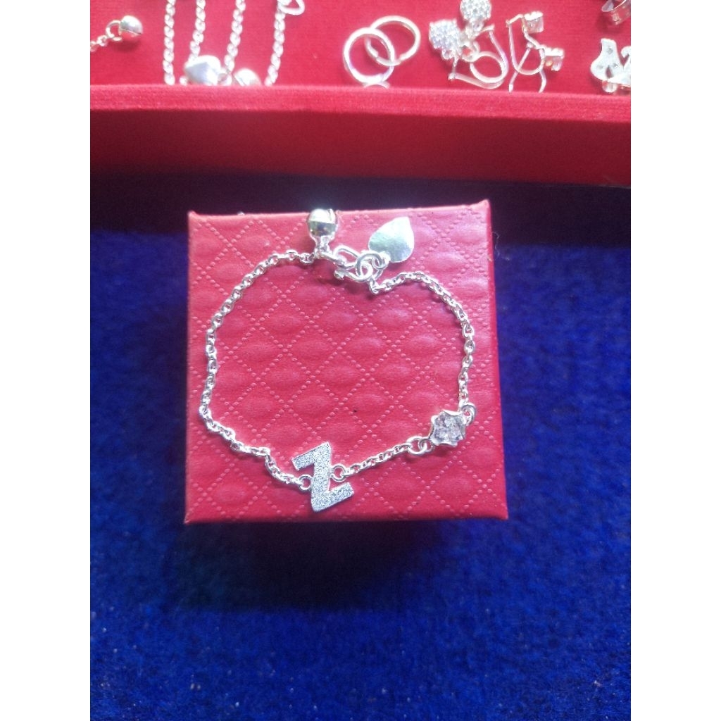 gelang perak inisial huruf diamomd handmade