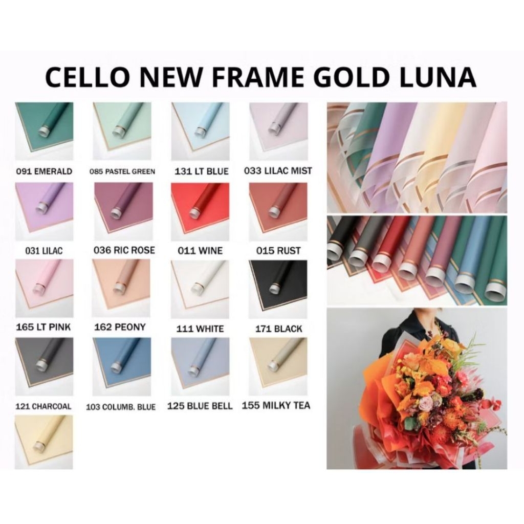 

(Lembaran)Kertas Buket Cellophane Frame Line Gold LUNA