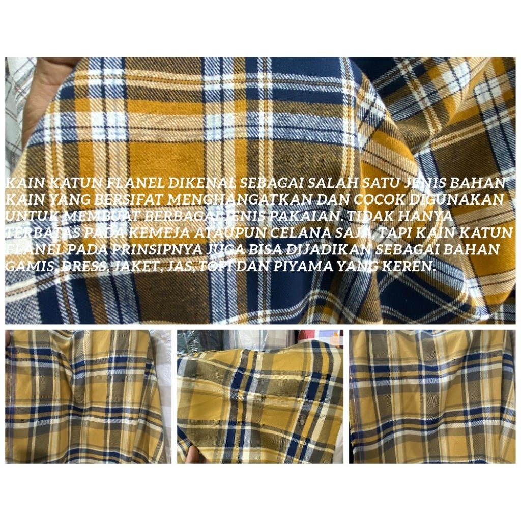 kain katun flanel Kotak-kotak kain katun flanel UNIQLO kain meteran harga per 0,5 meter