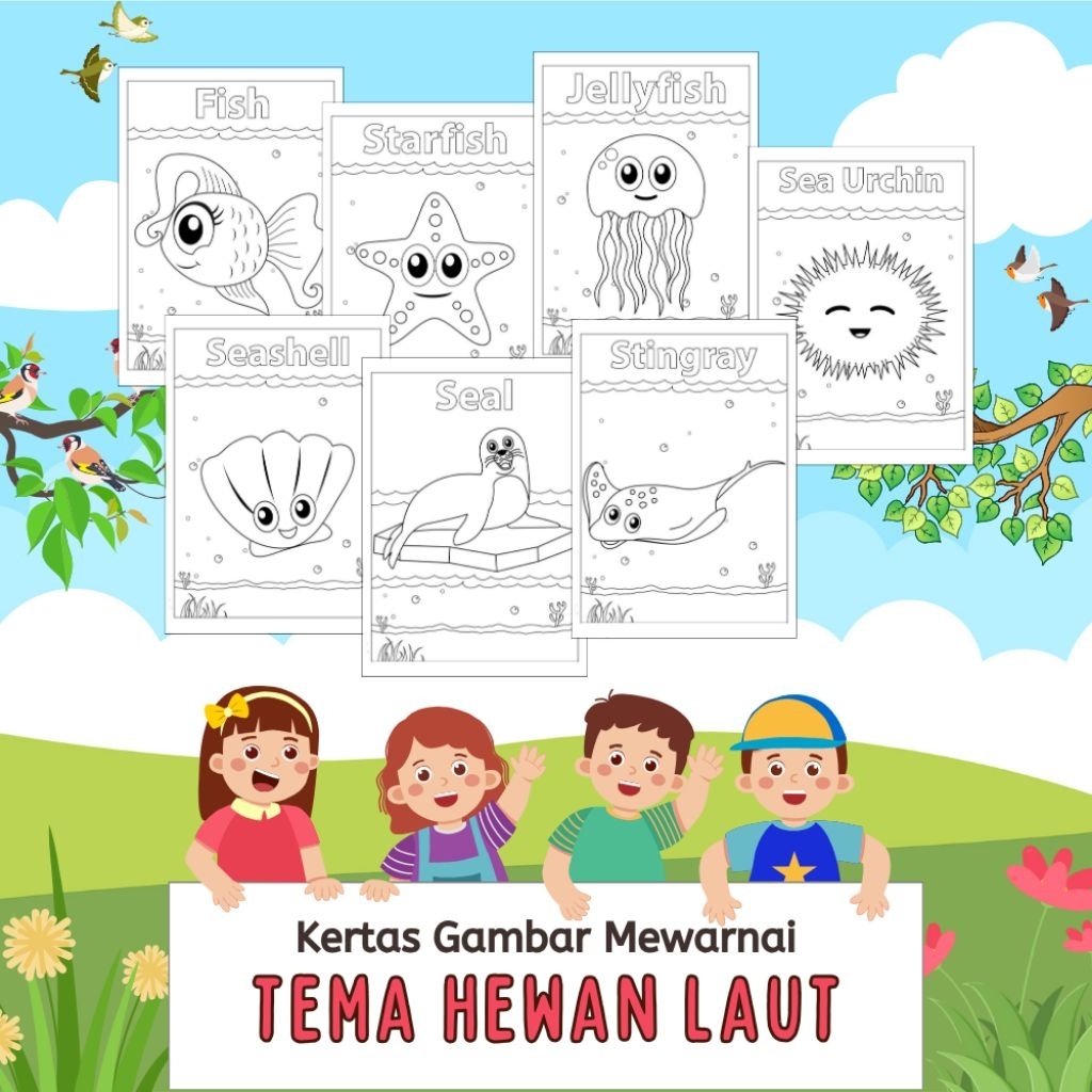 

20 LEMBAR KERTAS MEWARNAI ANAK TEMA HEWAN LAUT (READY LANGSUNG KIRIM)