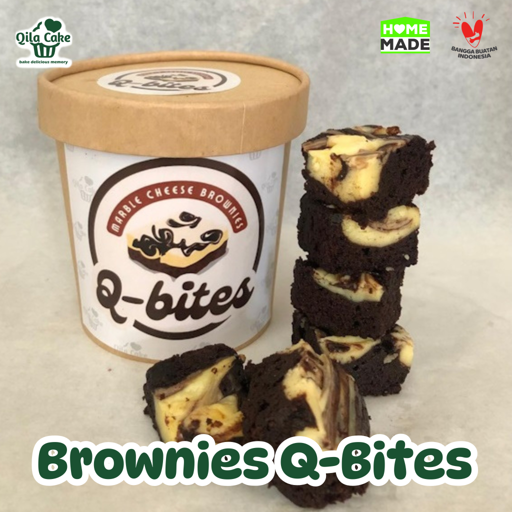 

Marble Cheese Brownies QBites – Cokelat Keju Marmer Lembut & Moist | Qila Cake Premium