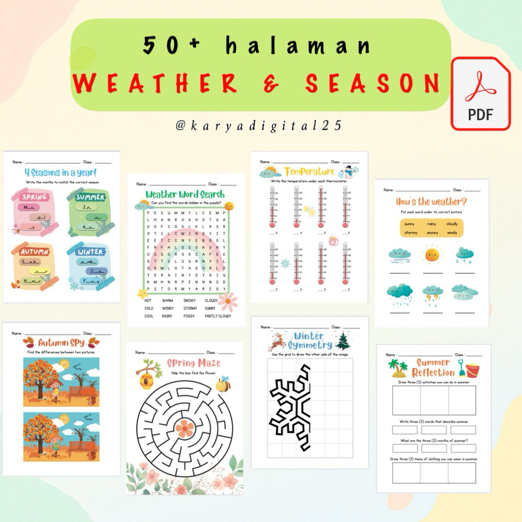 Weather and Seasons Worksheet Bahasa Inggris Lembar Aktivitas Anak