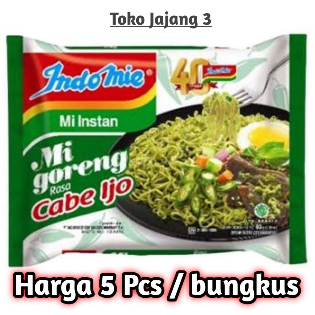 

MIE INDOMIE - Harga 5 Pcs/bungkus Mie Indomie Cabe Ijo @85gr - Mie Instan