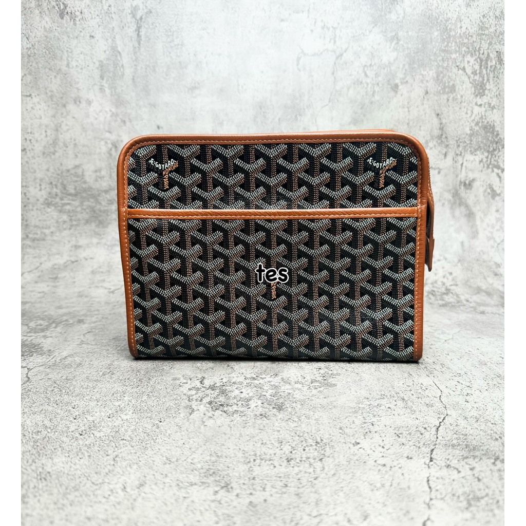 goyard trousse jouvence mm clutch bag black tan