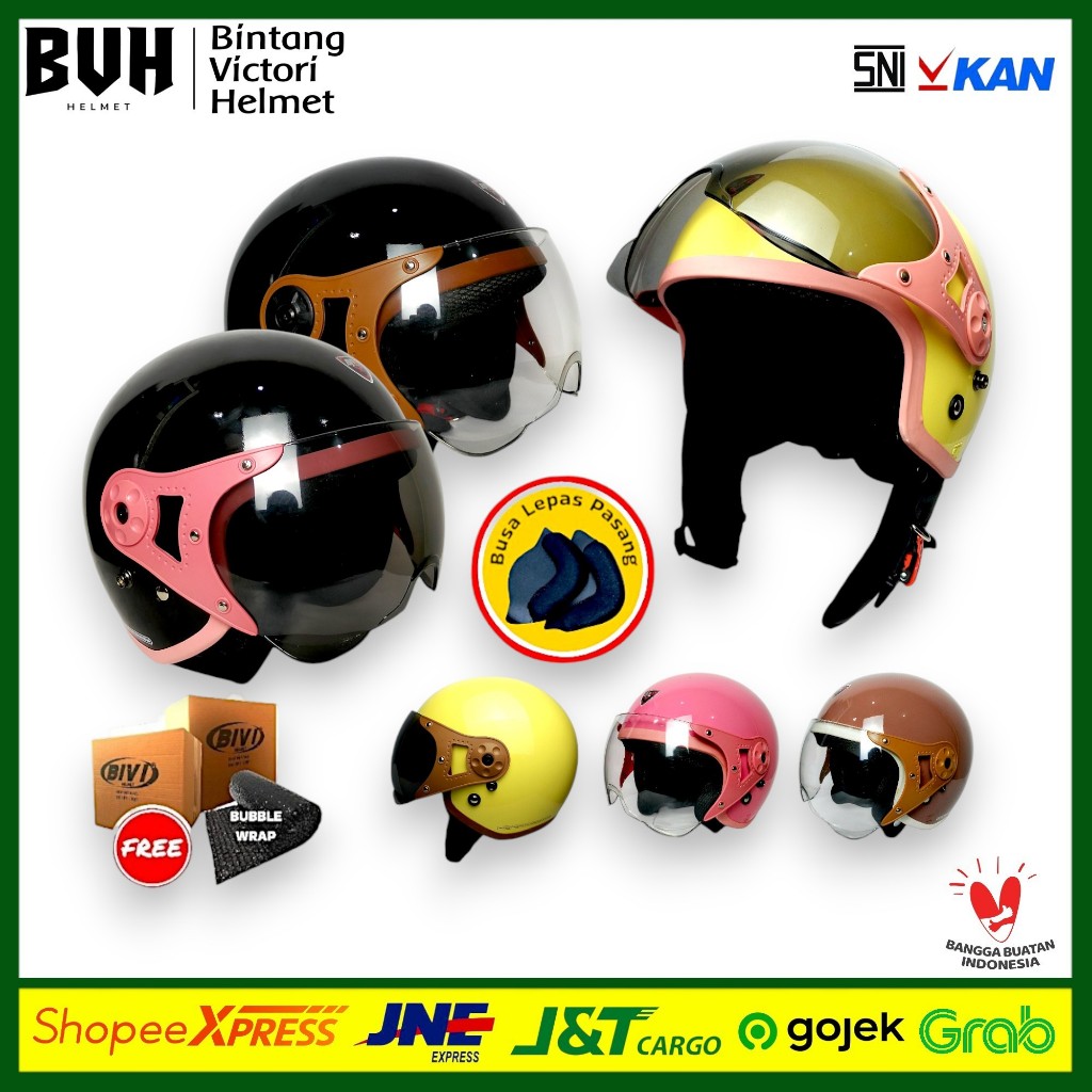 HELM BIVI Hijab Pilot Cepol Dewasa Retro Half Face SNI