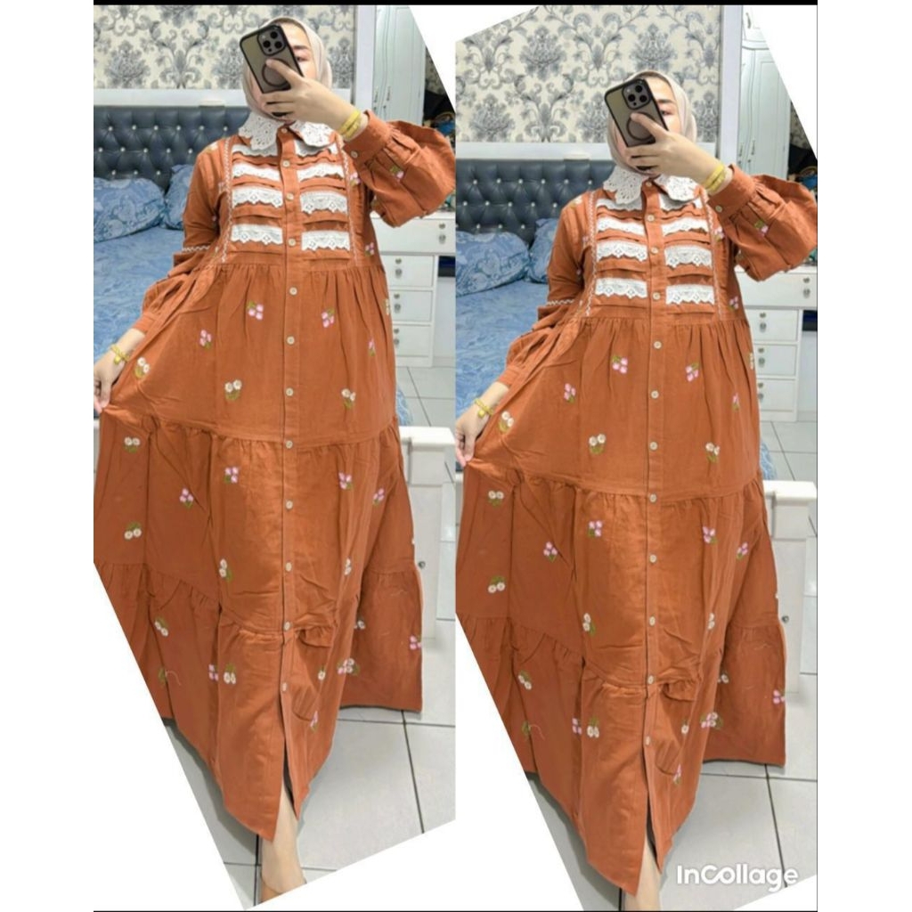 Gamis katun linen bordir