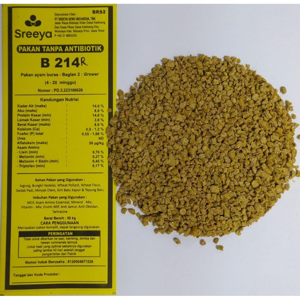 Pakan ayam buras sreeya sinta protein 14% ekonomis 1 kg