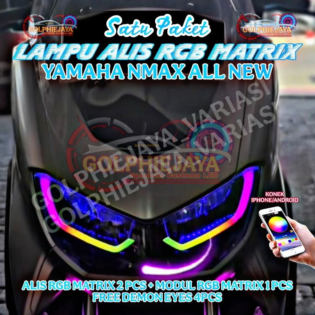 LAMPU ALIS RUNNING RGB NMAX ALL NEW FREE 4 PCS DEVIL EYE LED ALIS BLUETOOTH RGB MATRIX YAMAHA NMAX