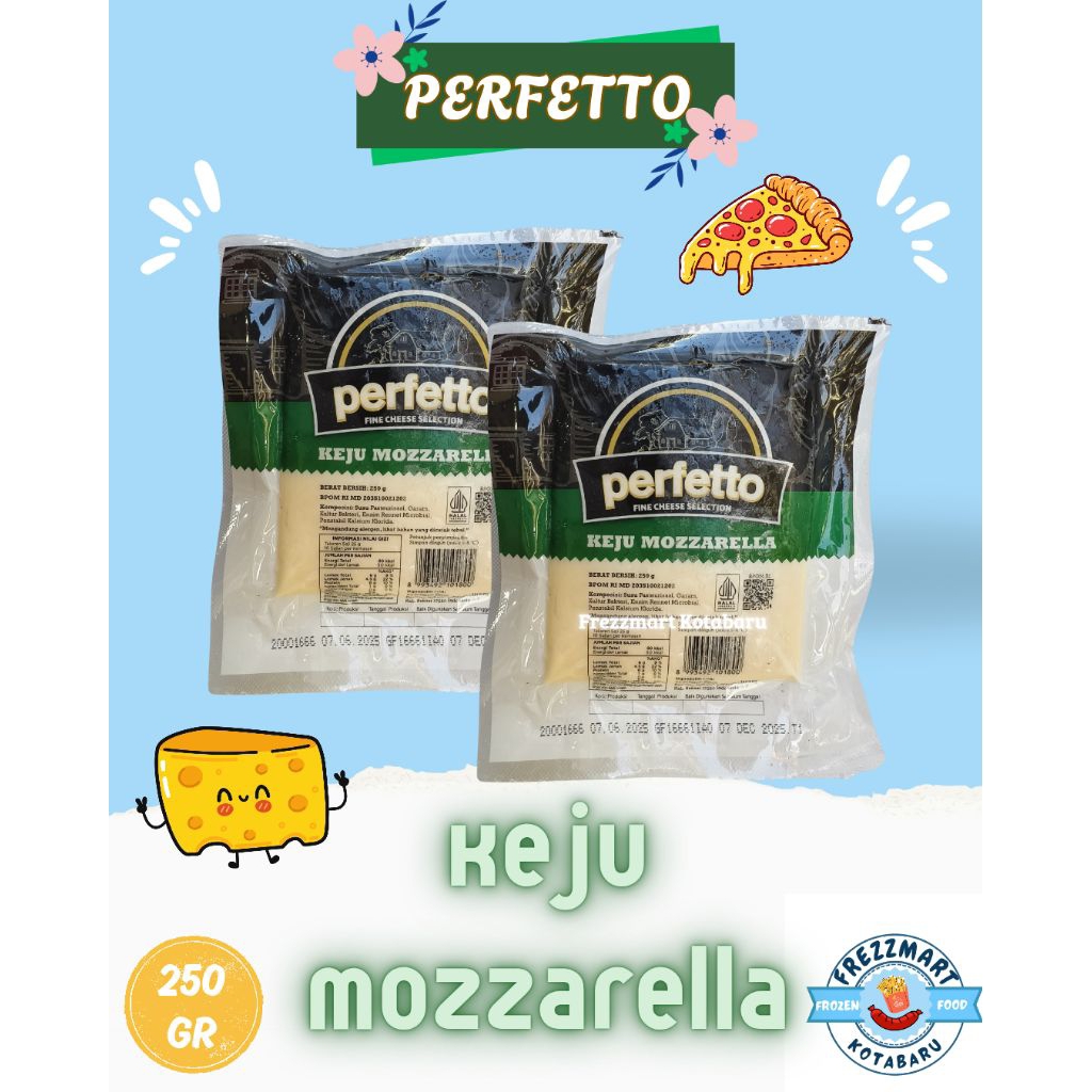 

Keju Mozzarella Perfetto 250 GR Cheese Frozen Food Frezzmart Kotabaru