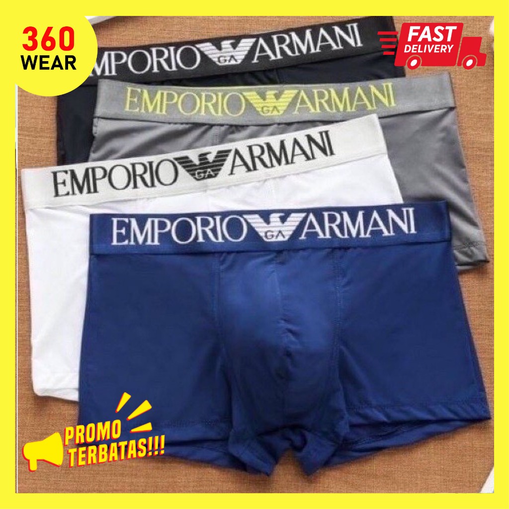 Celana Dalam Pria Men Underwear Sempak Laki Segiempat Boxer Brief Ice Silk Satin Sutera Katun Empori