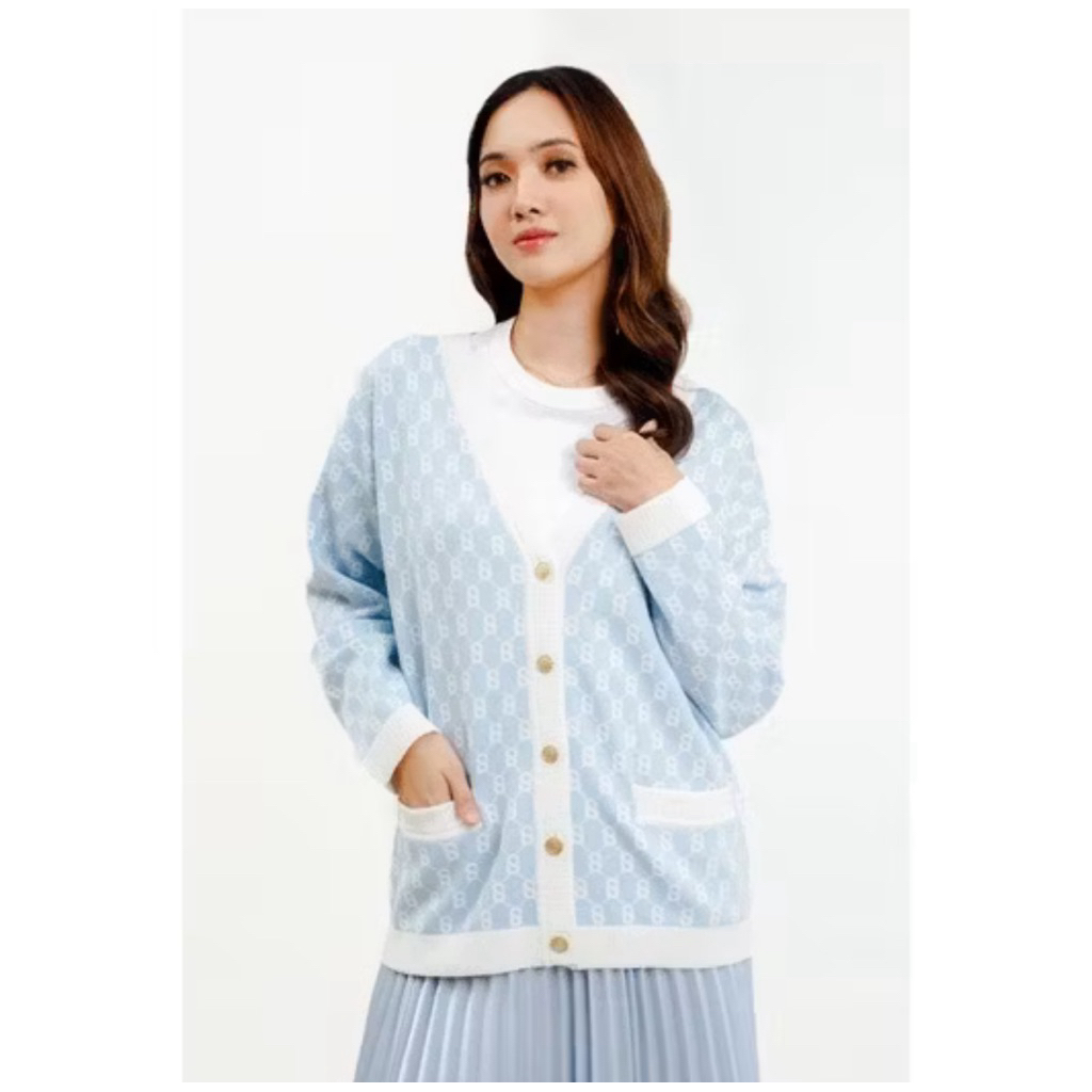 buttonscarves x benang jarum cardigan monogram signature - sea salt