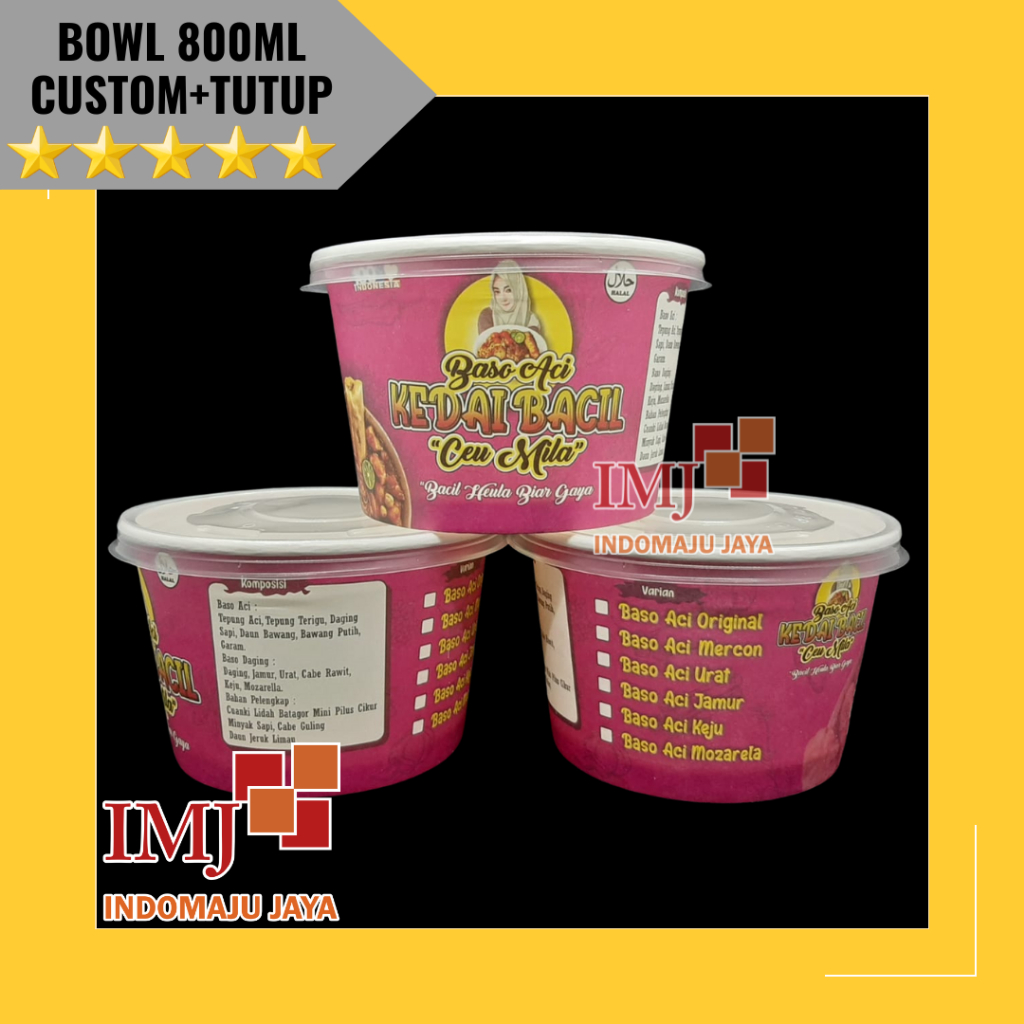 GRATIS DESAIN PAPER BOWL 800ML CUSTOM DESAIN FULL COLOR + TUTUP sablon paper bowl 800 ML