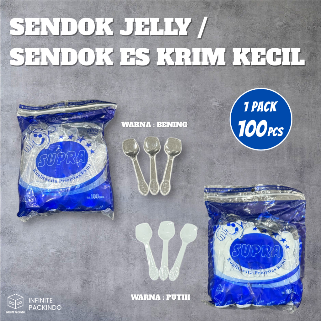 (ISI 100 PCS) Sendok Es Krim Plastik Bening & Putih / Sendok Es Krim Kecil / Spoon Es Cream
