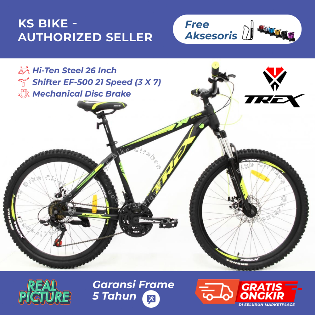 MTB Trex XT 780 24 26 27.5 Inch - Frame Hi Ten Steel Gigi Shifter 3 x 7 Speed Rem Cakram Mechanical 