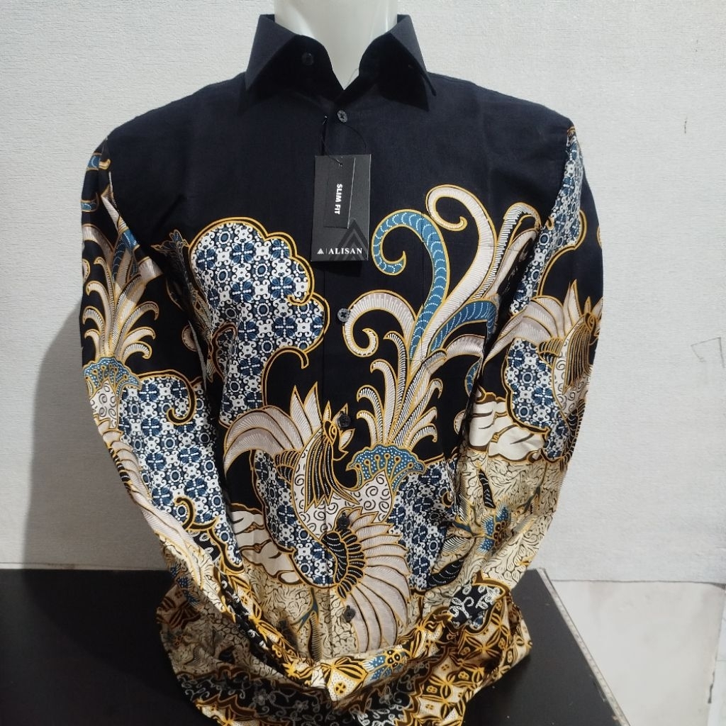 Lengan Panjang Slimfit ALISAN Batik 00444 Motif Kawung Hitam/Merah