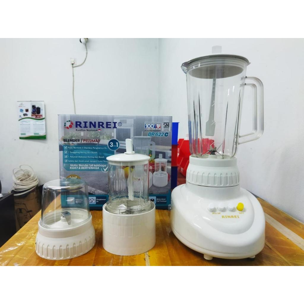 BLENDER 3 TABUNG PLASTIK RINREI BR 622C KUALITAS NASIONAL DENGAN 6 MATA PISAU