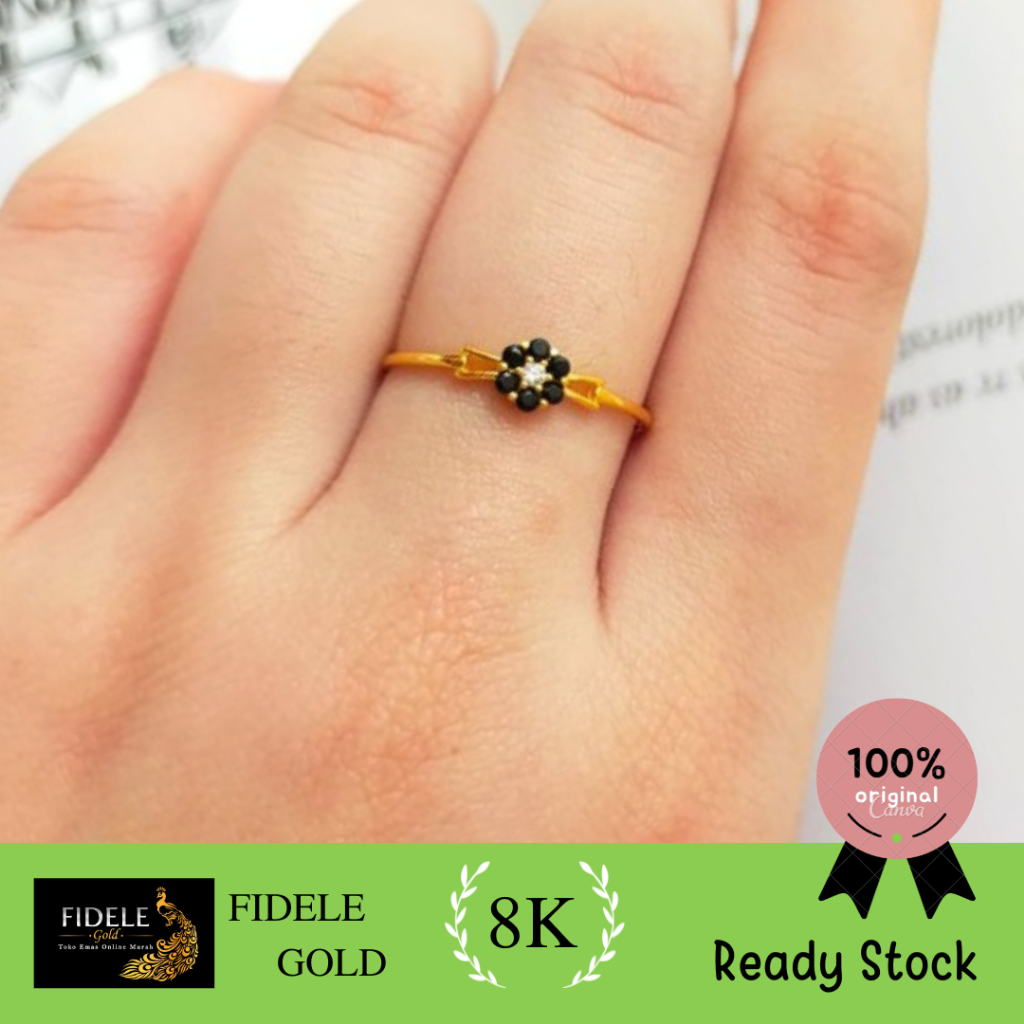 Cincin permata hitam ringan 0,5 gr cincin murah emas 375