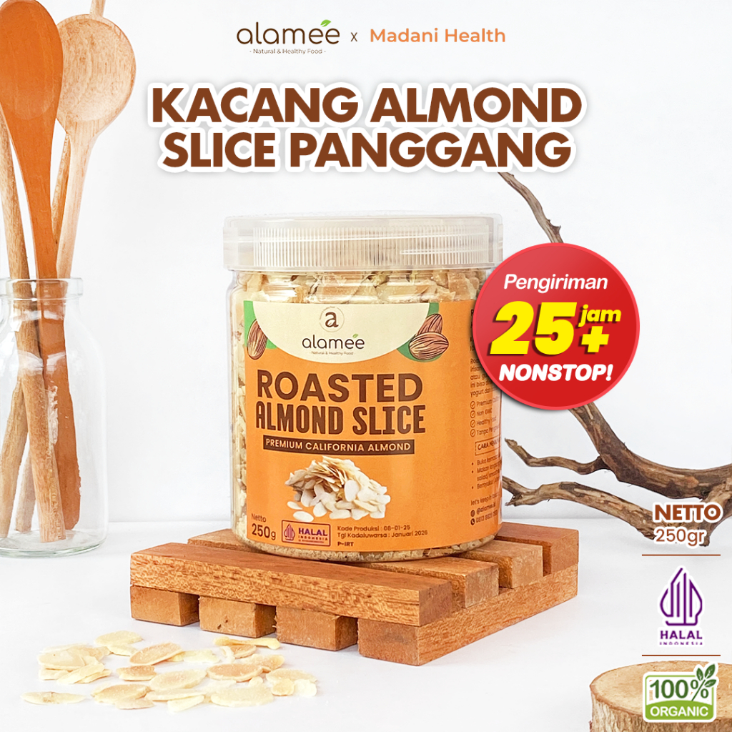

ALAMEE Roasted Almond Sliced Almon Slice irisan panggang Kacang Almond Pacang Slice 250gr