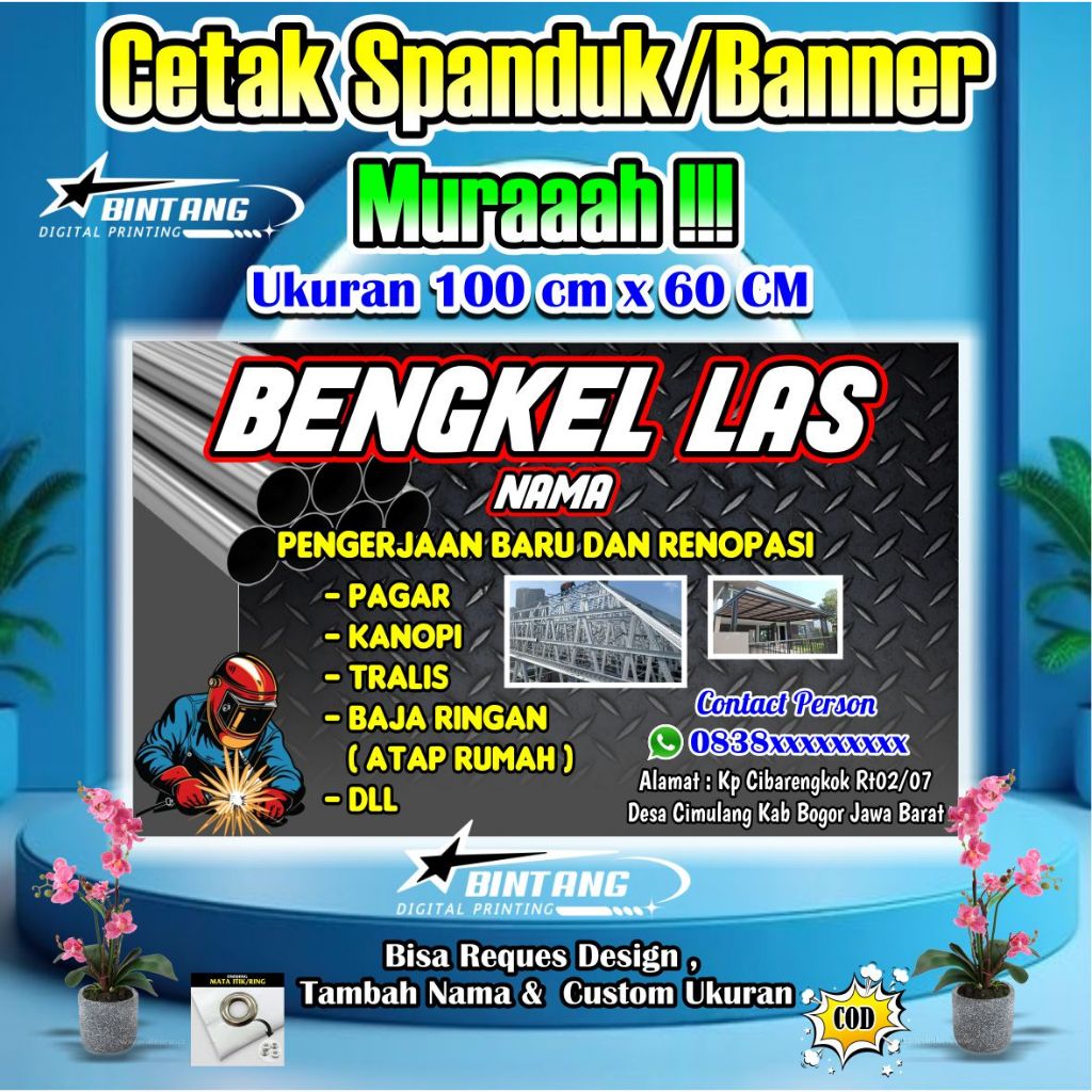 Spanduk Banner Bengkel Las Ukuran 100 cm x 60 cm / Spanduk Bengkel Las