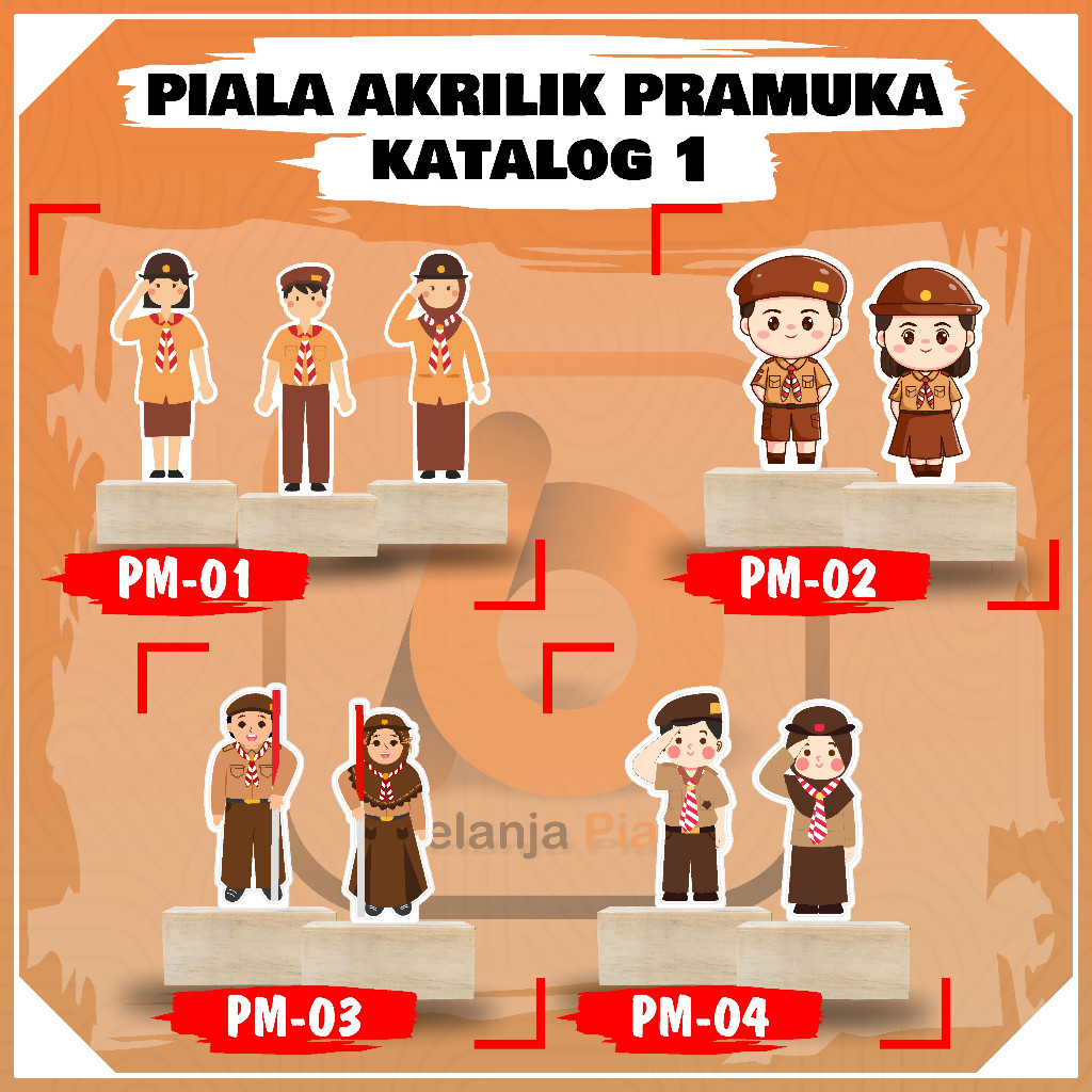 [COD] PIALA AKRILIK PRAMUKA STIKER TEMPEL DEPAN TATAKAN KAYU MINIMAL ORDER 4 PCS| PIALA AKRILIK MURA