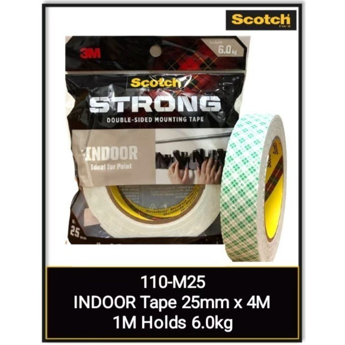 

SCOTCH DOUBLE TAPE MOUNTING 25MMX4M 110-M25 / SCOTCH INDOOR TAPE 25MM x 4M 110 - M25 / DOUBLE TAPE BUSA / 3M
