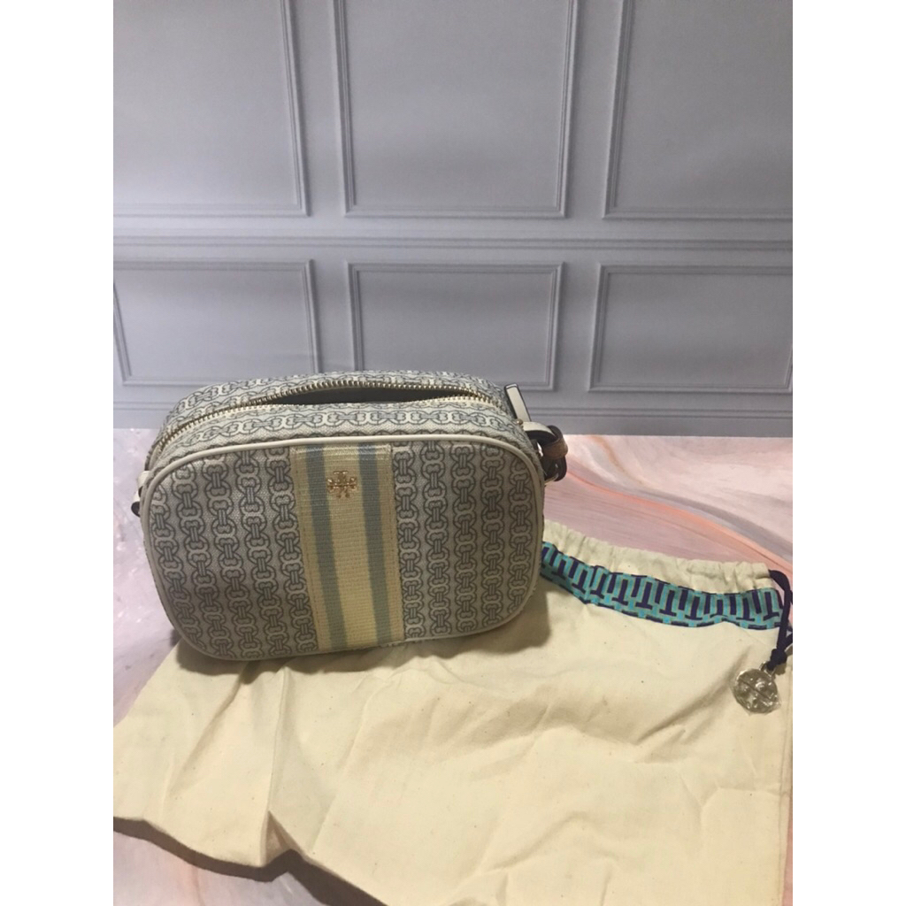 100% Authentic Tory Burch Gemini Crossbody Bag Blue and Cream