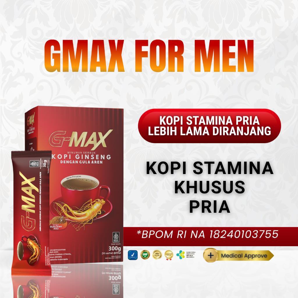 

KOPI G-MAX ORIGINAL MINUMAN GINGSENG BPOM 1 BOX ISI 10 SACHET HALAL & AMAN