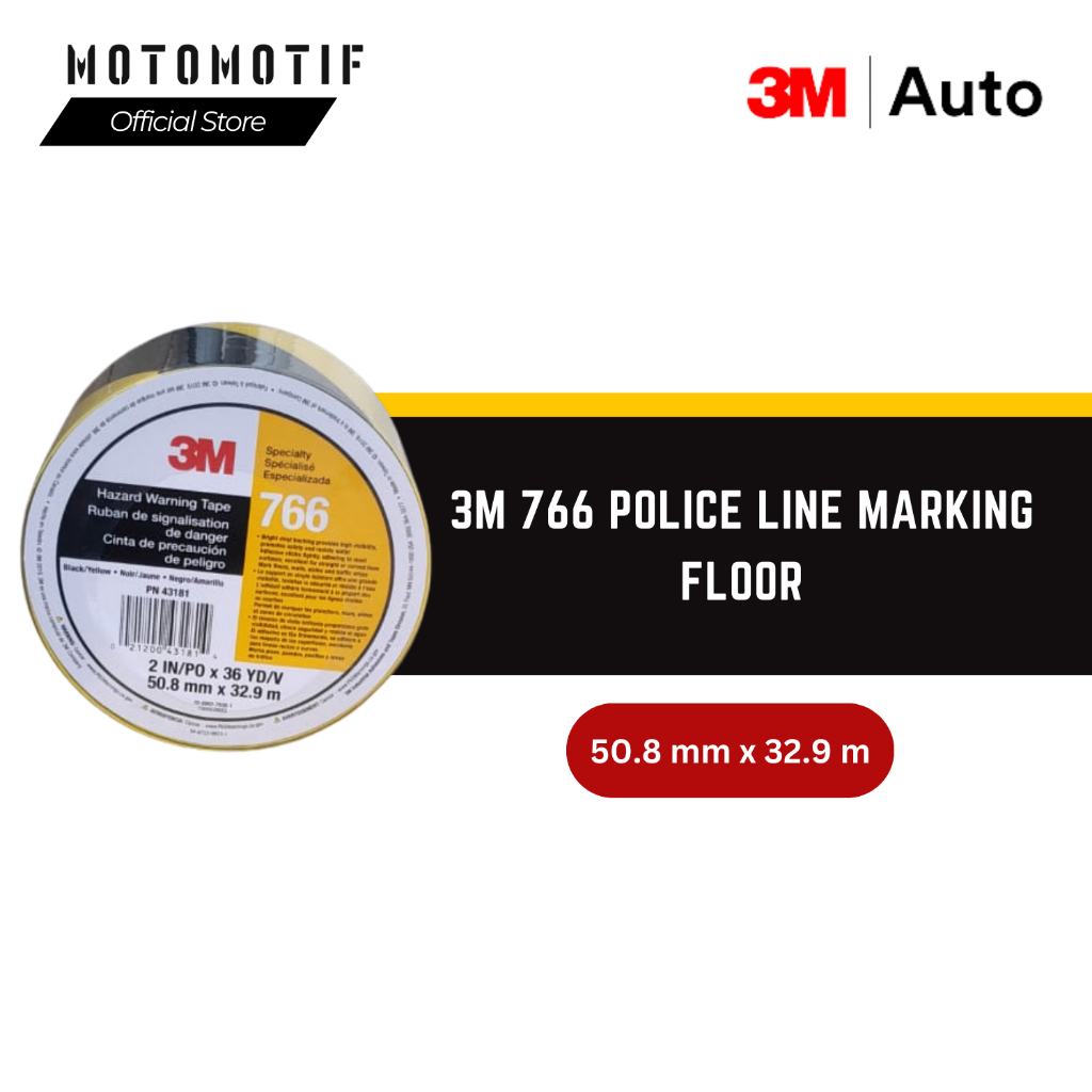 3M 766 Lakban Police Line Tape Marking Floor Hitam Kuning - 48mm x 33m