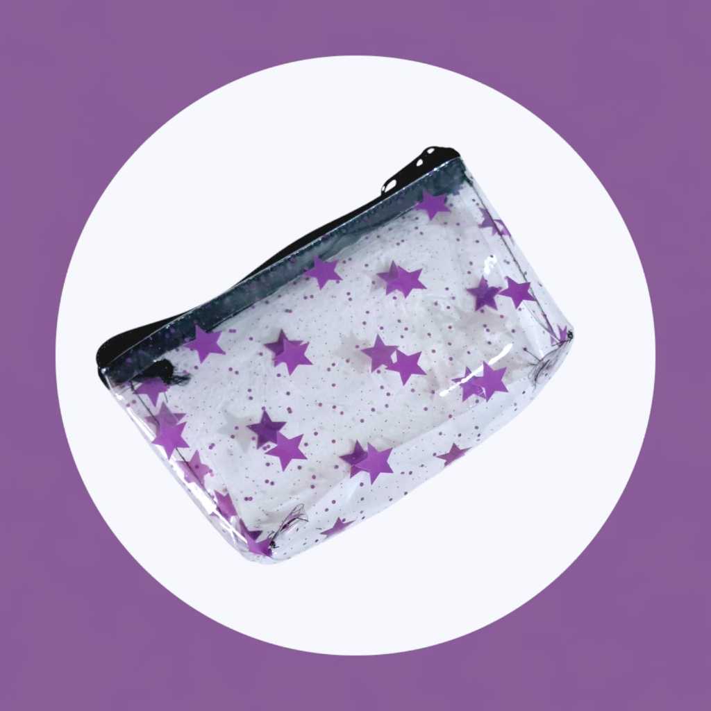 Dompet Mika PVC Serbaguna Transparan / Pouch Kosmetik Waterproof Bintang Ungu / Pouch Wanita Terlari