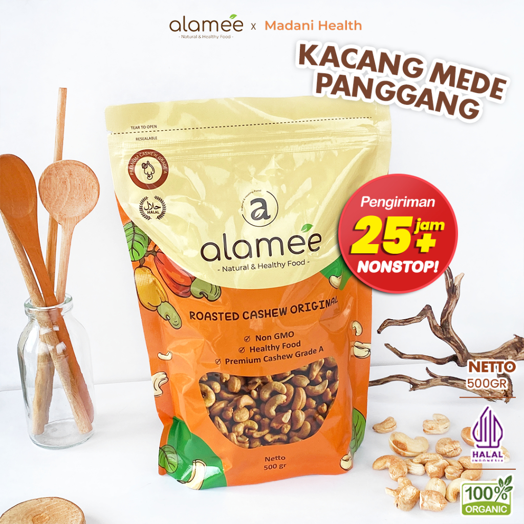 

ALAMEE Kacang Mede Mete Mente Cashew Panggang Roasted Oven Original Grade A Utuh Matang Asli 500g
