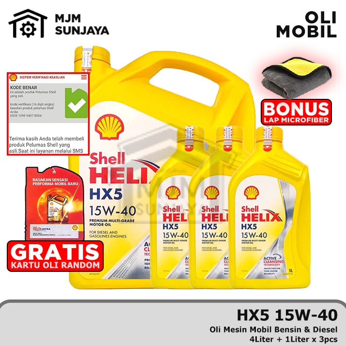 (PROMO) BERKUALITAS [BARCODE] OLI MESIN SHELL HELIX HX5 SAE 15W-40 7 LITER SCAN BENSIN SOLAR DIESEL