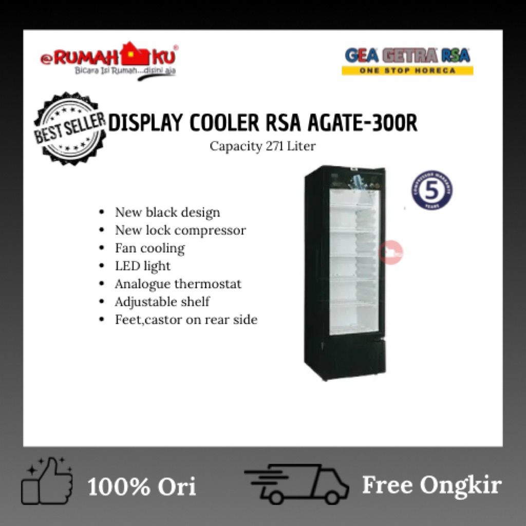 RSA SHOWCASE AGATE-300R/SHOWCASE RSA KAPASITAS 271LITER /RSA SHOWCASE AGATE 5 RAK/SHOWCASE RSA BLACK
