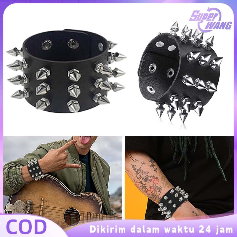 Gelang Duri Punk 3 Baris Gelang Punk Rock Gelang Spike Punk Vintage Gelang Tangan Punk Bracelet