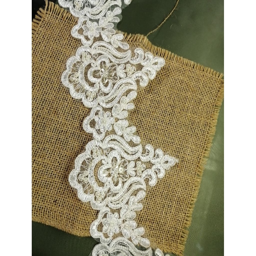 renda bordir pinggiran tile payet mutiara lebar 12 cm (harga per setengah meter)