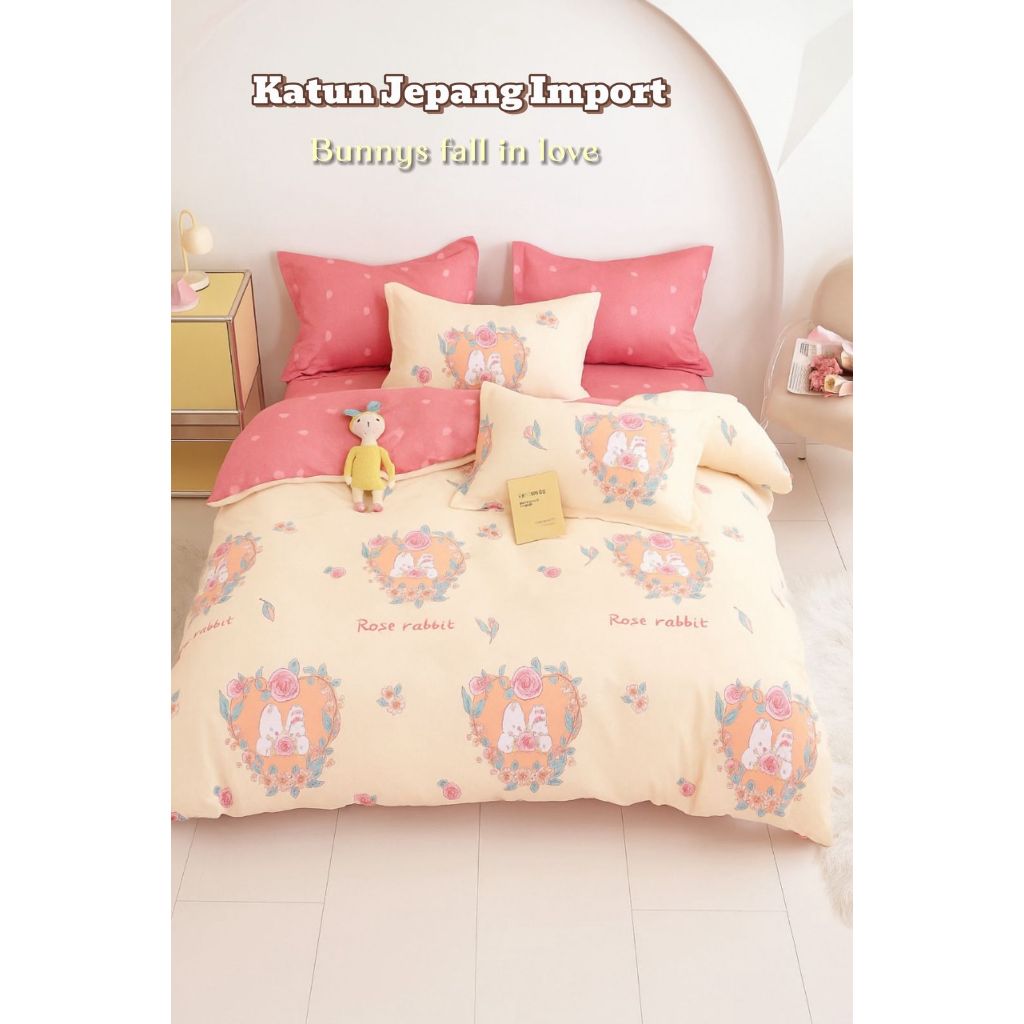Sprei Set Bedcover Katun Jepang Original Motif Aesthetic Karakter Polos Anak Perempuan Laki Single D