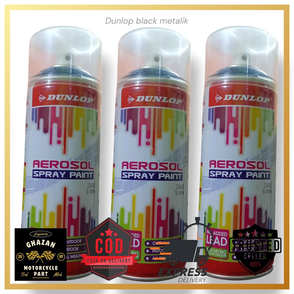 Cat Semprot Dunlop Aerosol Spray Paint Hitam Metalik | Untuk Besi Kayu Motor Mobil
