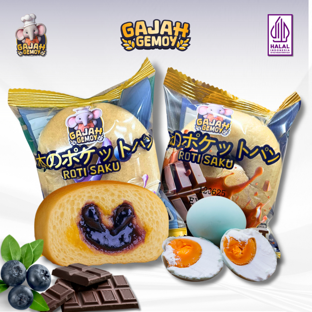 

Gajah Gemoy - Roti Gajah Gemoy [Isian Extra Telur Asin] | Isi 20 Pcs | Rasa Coklat Dan Blueberry | HALAL