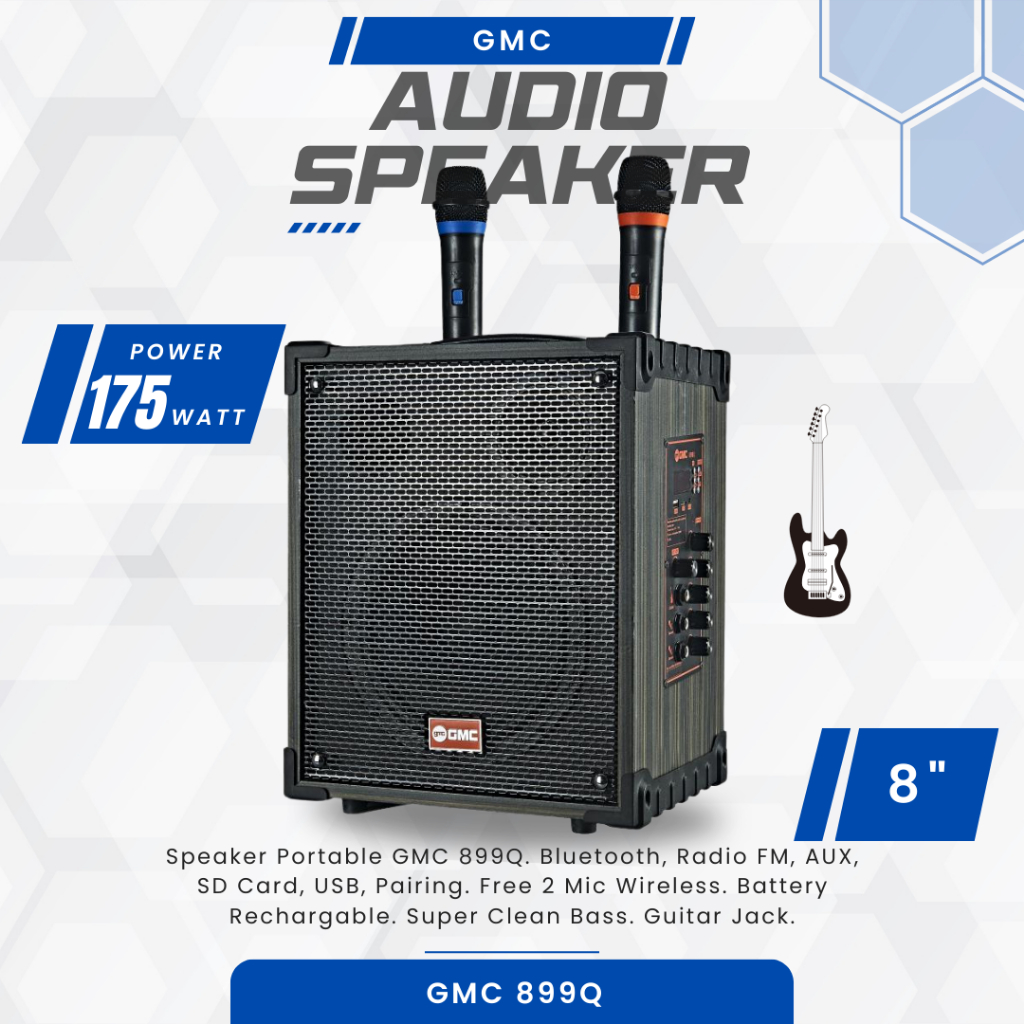 Promo Speaker Portable 8 Inch GMC 899Q Bluetooth Xbass Guitar 2 Mic Wireless / Speaker Bluetooth Sup