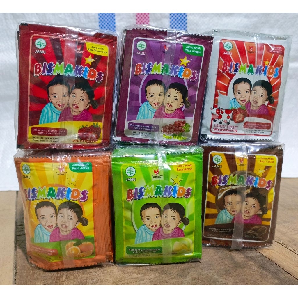 

Jamu Anak Bismakids 1 Pack isi 30 Sachet | Jamu Penambah Nafsu Makan Anak Bismakids Aneka Rasa Buah & Susu | Bisma Sehat