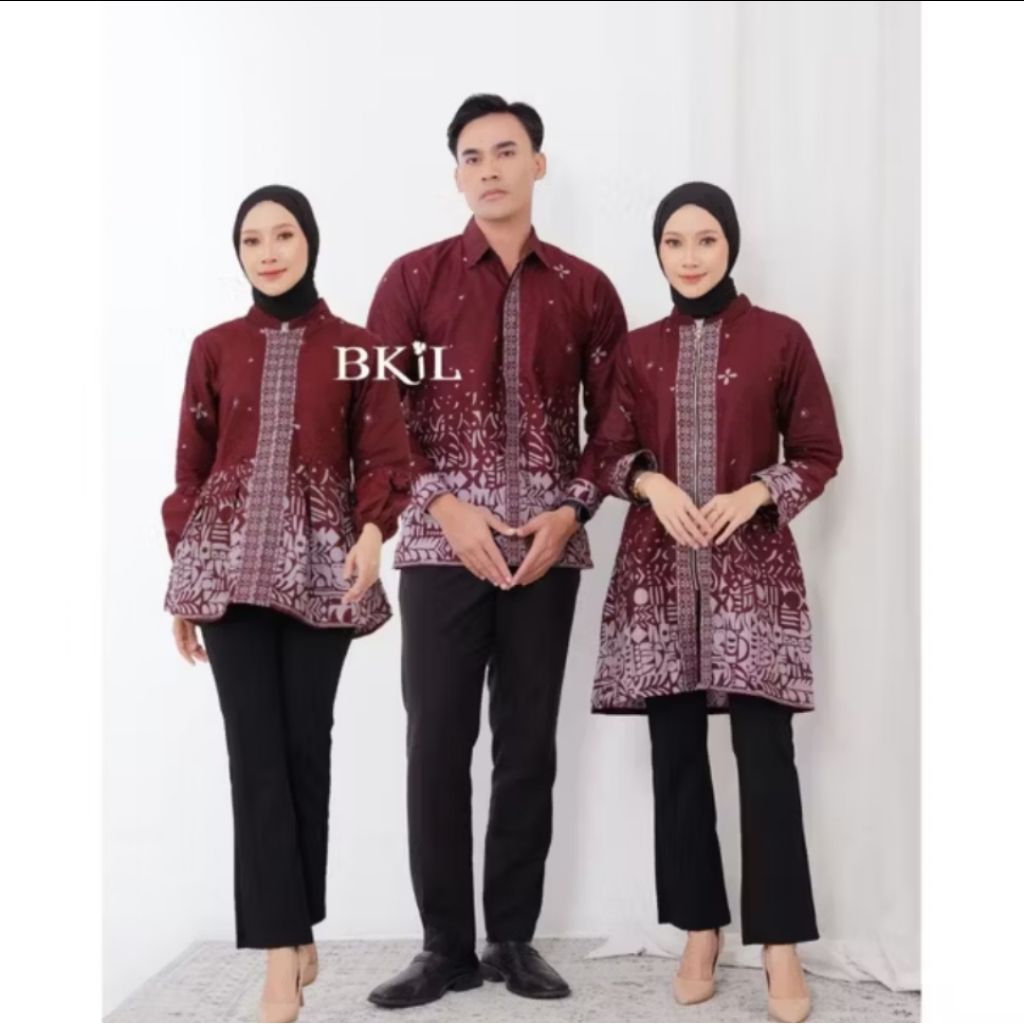 Batik Wanita Blues Tunik Kemeja Motif Sakura