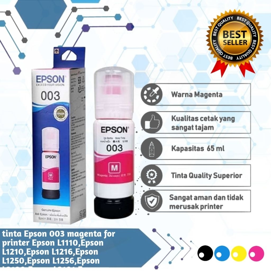 tinta Epson 003 black colour (1set) Printer Epson : Epson L1110,Epson L1210,Epson L1216,Epson L1250,