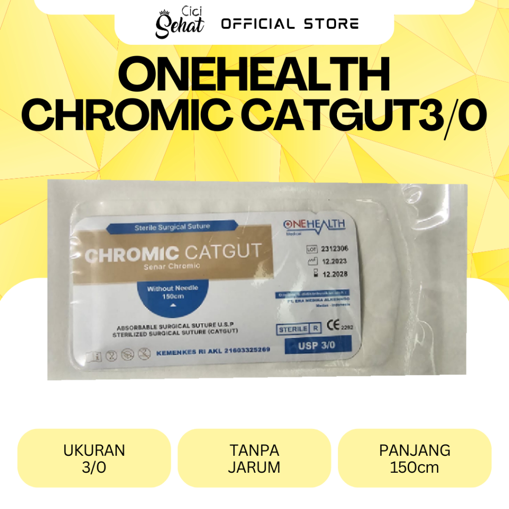 Cici Sehat - Onehealth Chromic Catgut 3/0 without needle - Panjang 150cm
