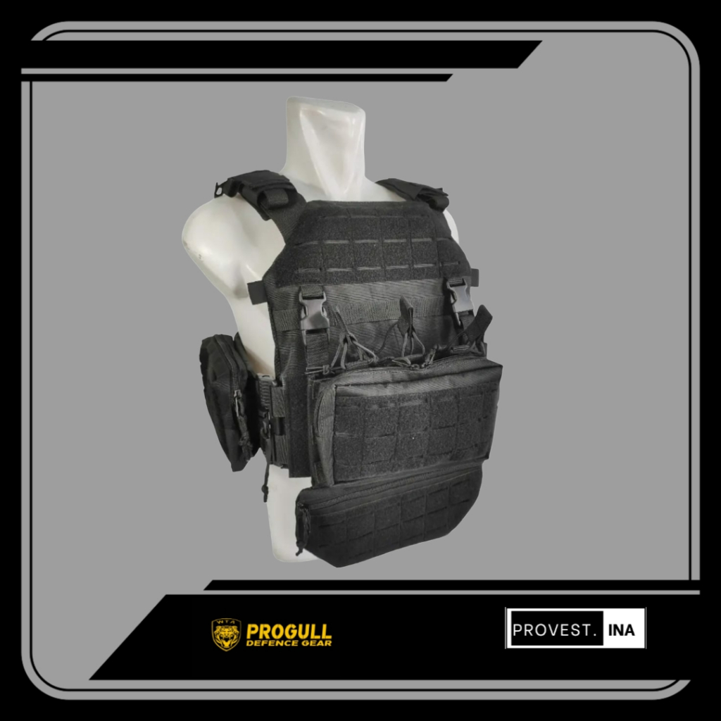 [ PROGULL DEFENCE ] BodyVest Tactical M2 Desain lasercut elegan Tni Polisi  - HITAM